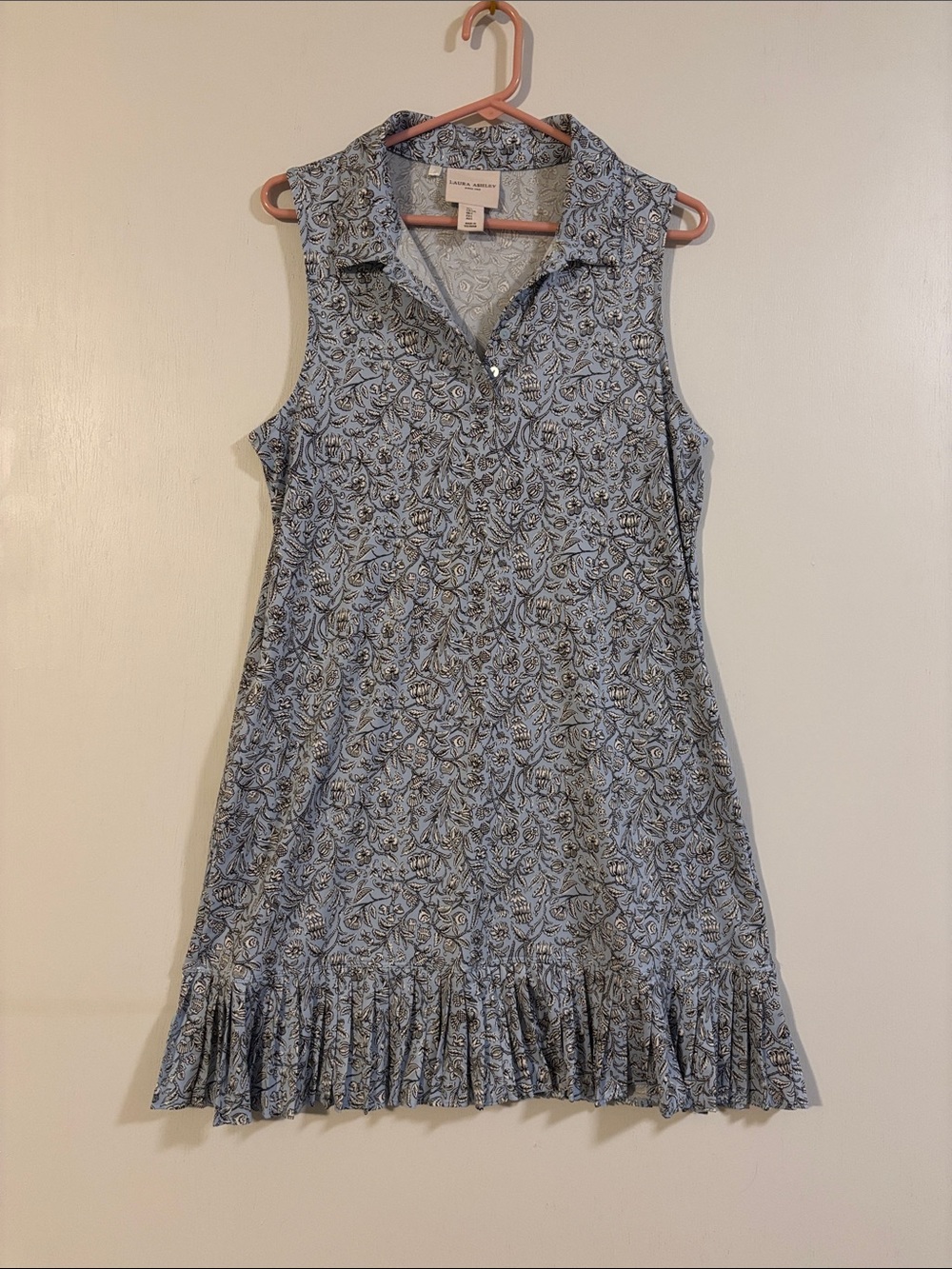 Laura Ashley Light Blue Floral Pleated-Hem Polo Dress